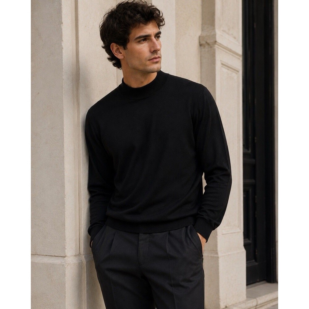 Gran Sasso 100% Extra Fine Virgin Wool Mock Neck Sweater XXL Italy Minimalist